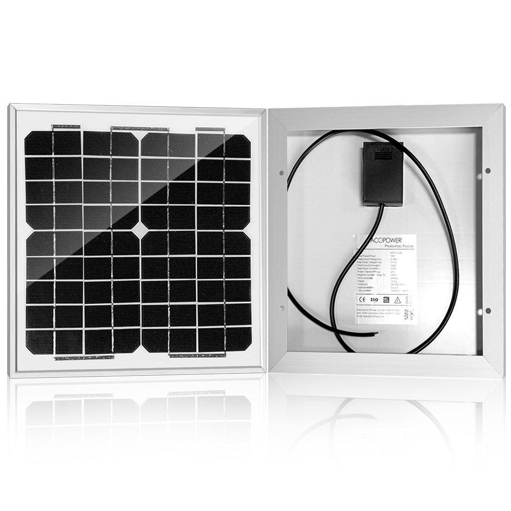 ACOPower 10W 12V Solar Charger Kit, 5A Charge Controller With Alligator Clips