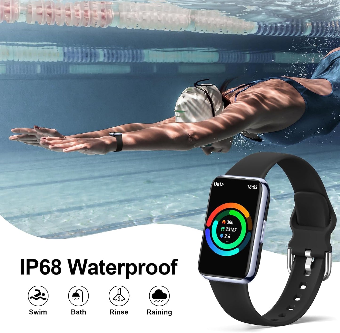 Fitness Tracker with Heart Rate & Sleep Monitor, Bluetooth Smartwatch with Calls, Blood Oxygen, IP68 Waterproof, Step Counter & 20 Sport Modes for Men & Women