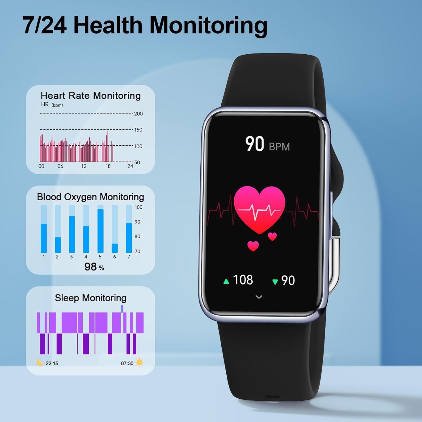 Fitness Tracker with Heart Rate & Sleep Monitor, Bluetooth Smartwatch with Calls, Blood Oxygen, IP68 Waterproof, Step Counter & 20 Sport Modes for Men & Women